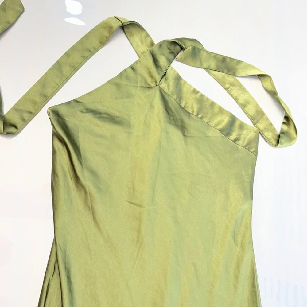 Petal & Pup Olive Green Satin Halter Maxi Dress - Picture 11 of 16